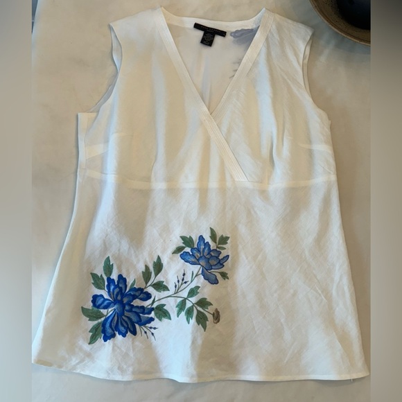 EUC! Anne Carson Linen Floral Embroidered Top, sz 1x - Picture 2 of 9